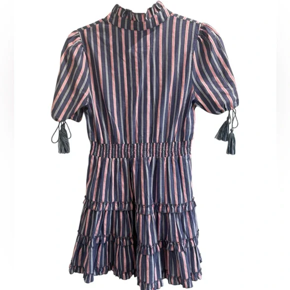 The Shirt by Rochelle Behrens Blue and Pink Striped Ruffle Tiered Mini Dress - Picture 4 of 10